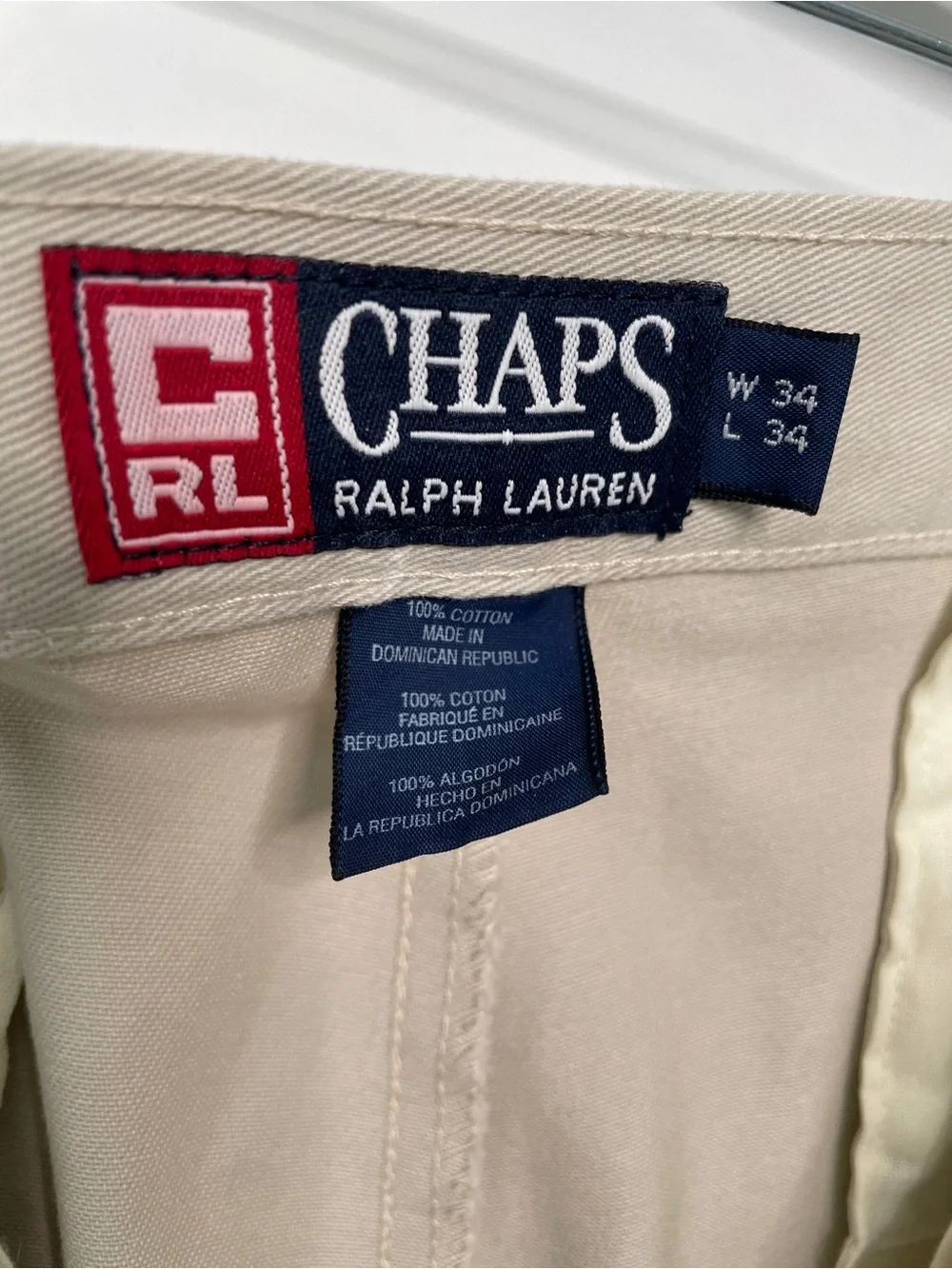 Chaps Ralph Lauren Mens 34x34 Pleated Chinos Beige Office Wear Business Casual